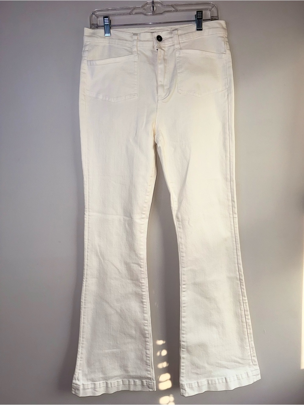 Stetson 921 High Waist Flare Jeans Off White Cream Patch Pocket 12L Long